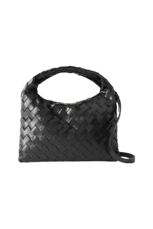 Black Intrecciato Leather Shoulder Bag
