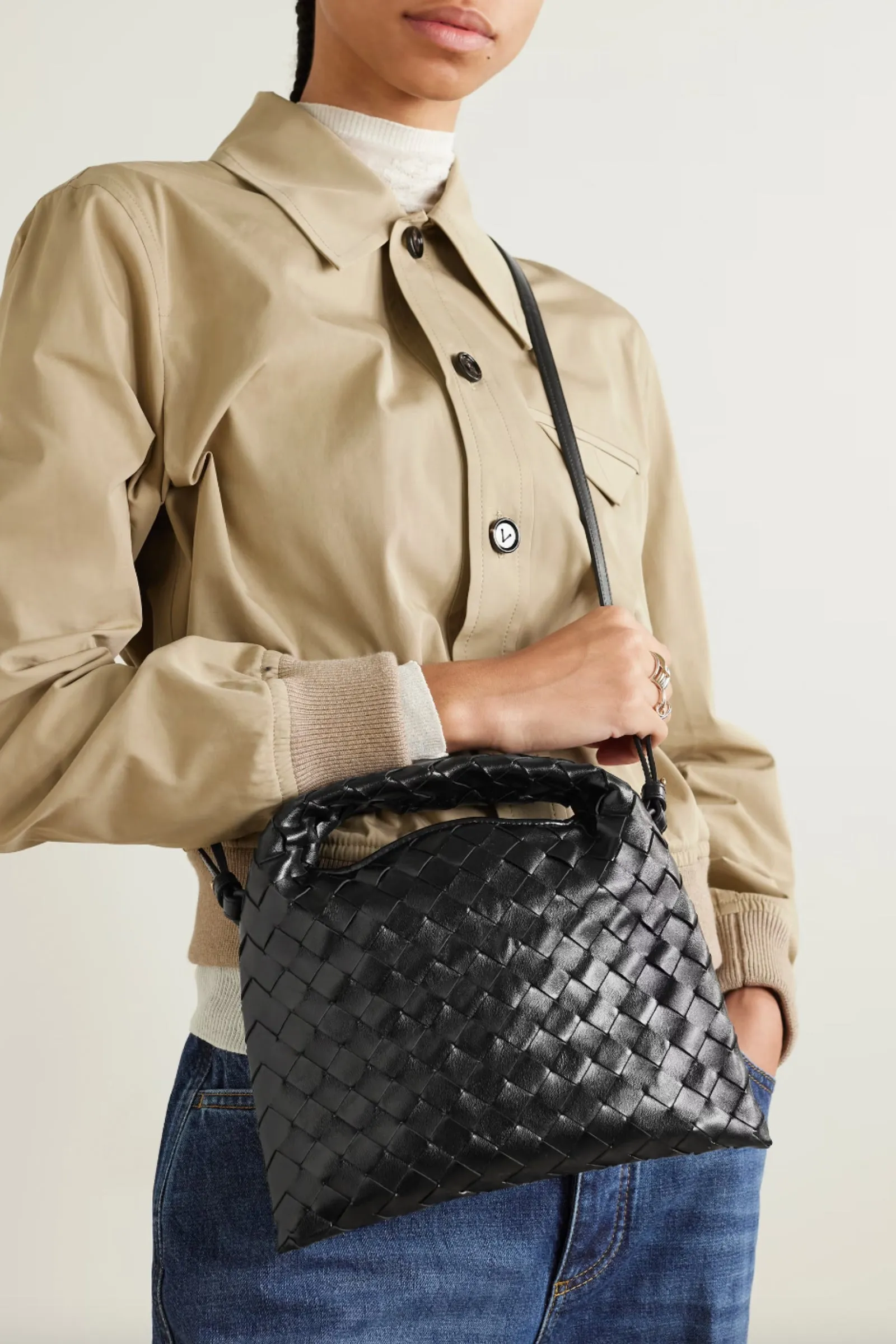 Black Intrecciato Leather Shoulder Bag