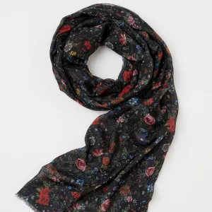 Black Rambling Floral Lightweight Scarf