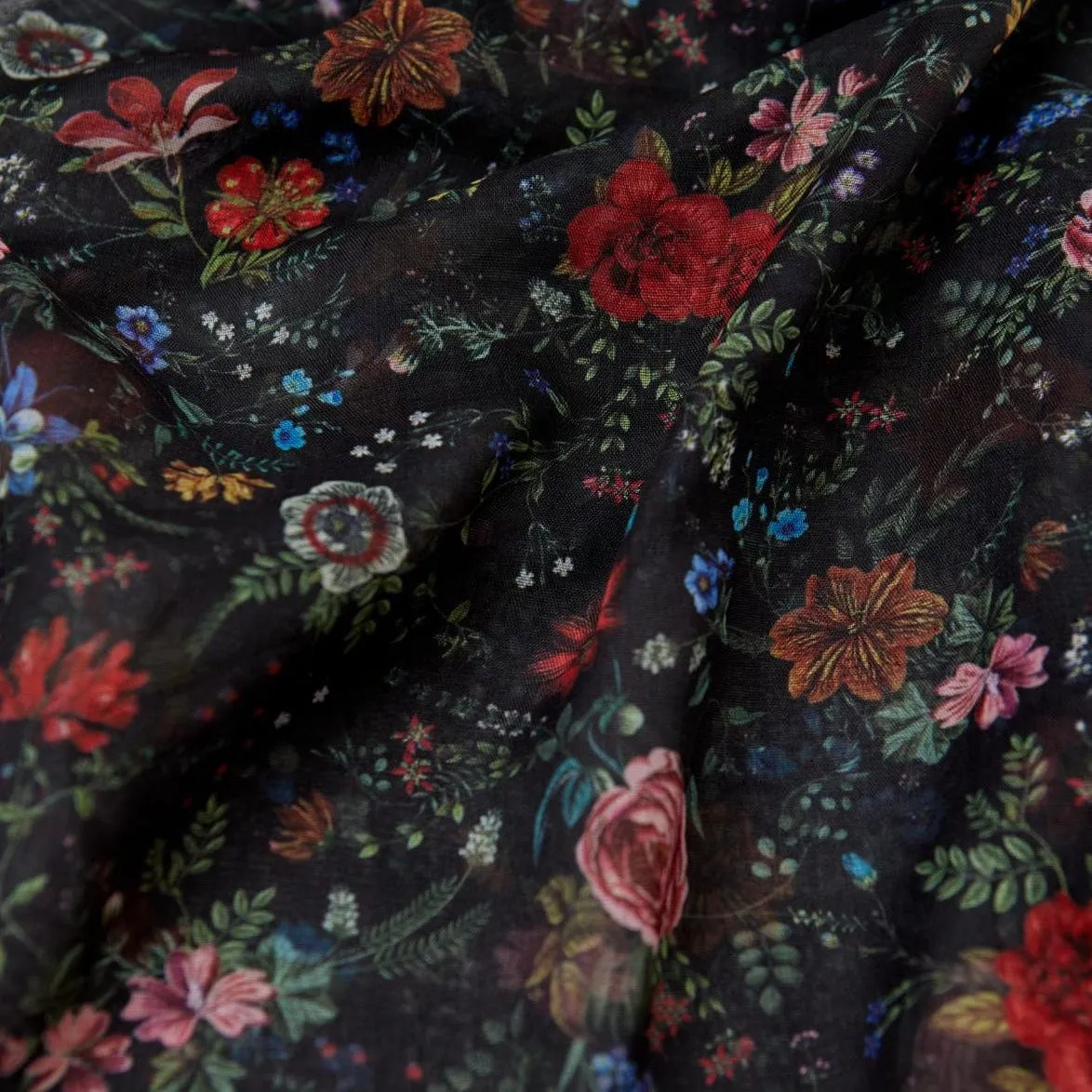 Black Rambling Floral Lightweight Scarf