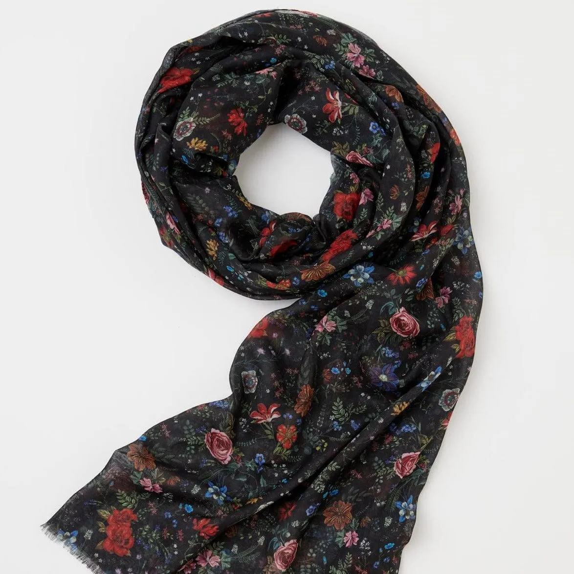 Black Rambling Floral Lightweight Scarf