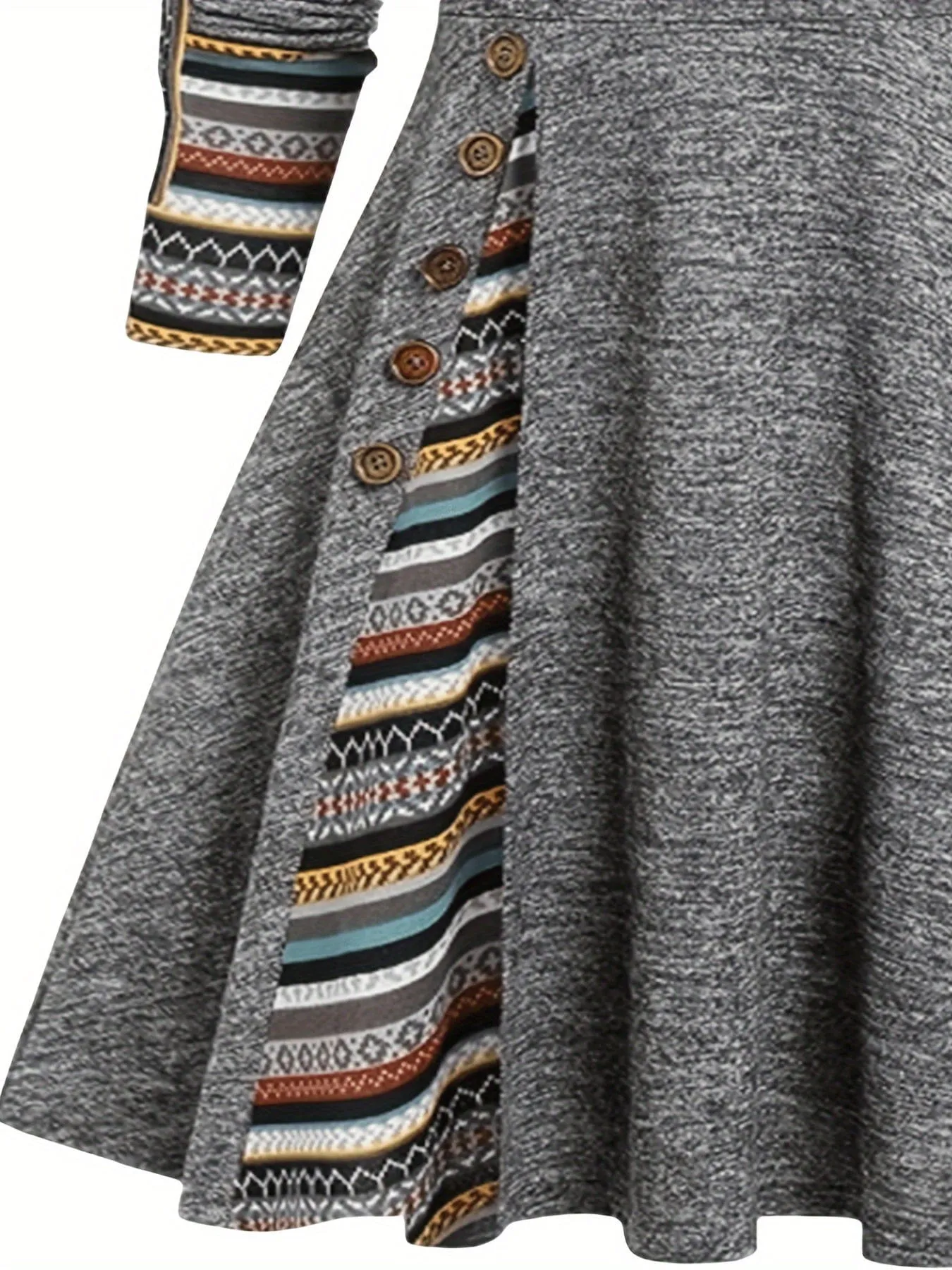 Casual Off-Shoulder Dress with Long Sleeves and A-line Cut