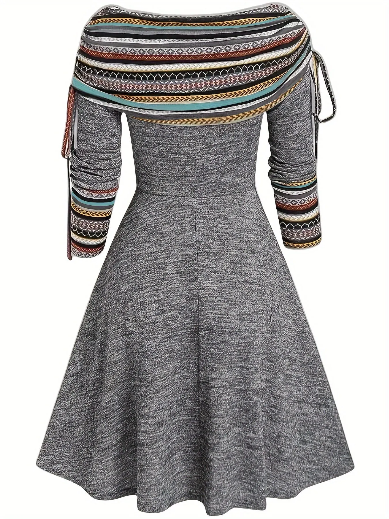 Casual Off-Shoulder Dress with Long Sleeves and A-line Cut
