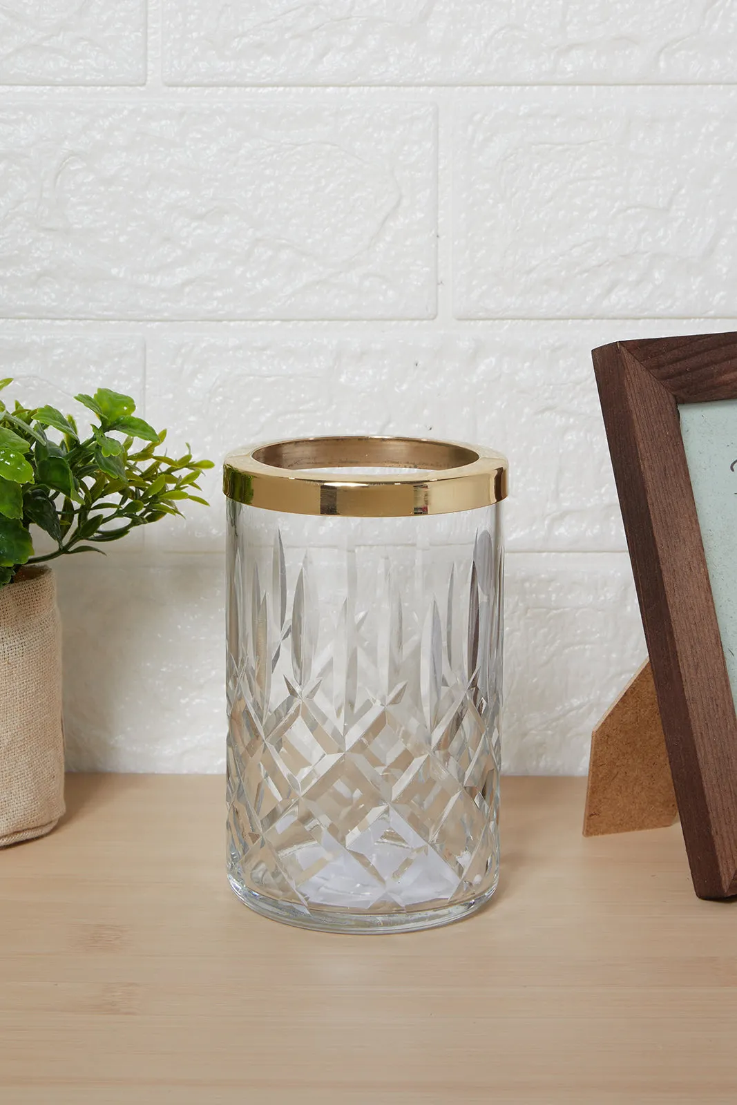 Clear And Gold Embossed Glass Tumbler