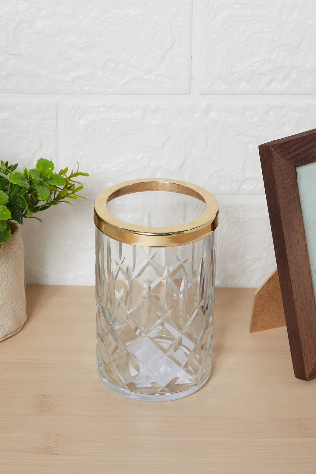 Clear And Gold Embossed Glass Tumbler