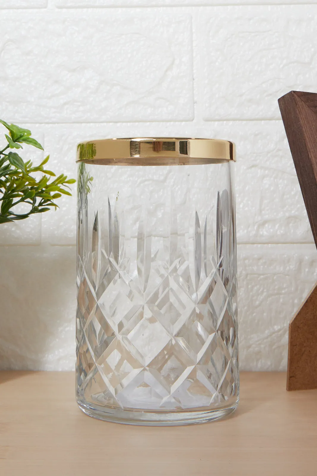 Clear And Gold Embossed Glass Tumbler