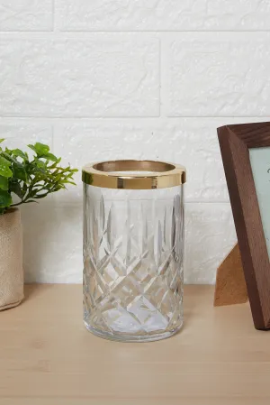 Clear And Gold Embossed Glass Tumbler