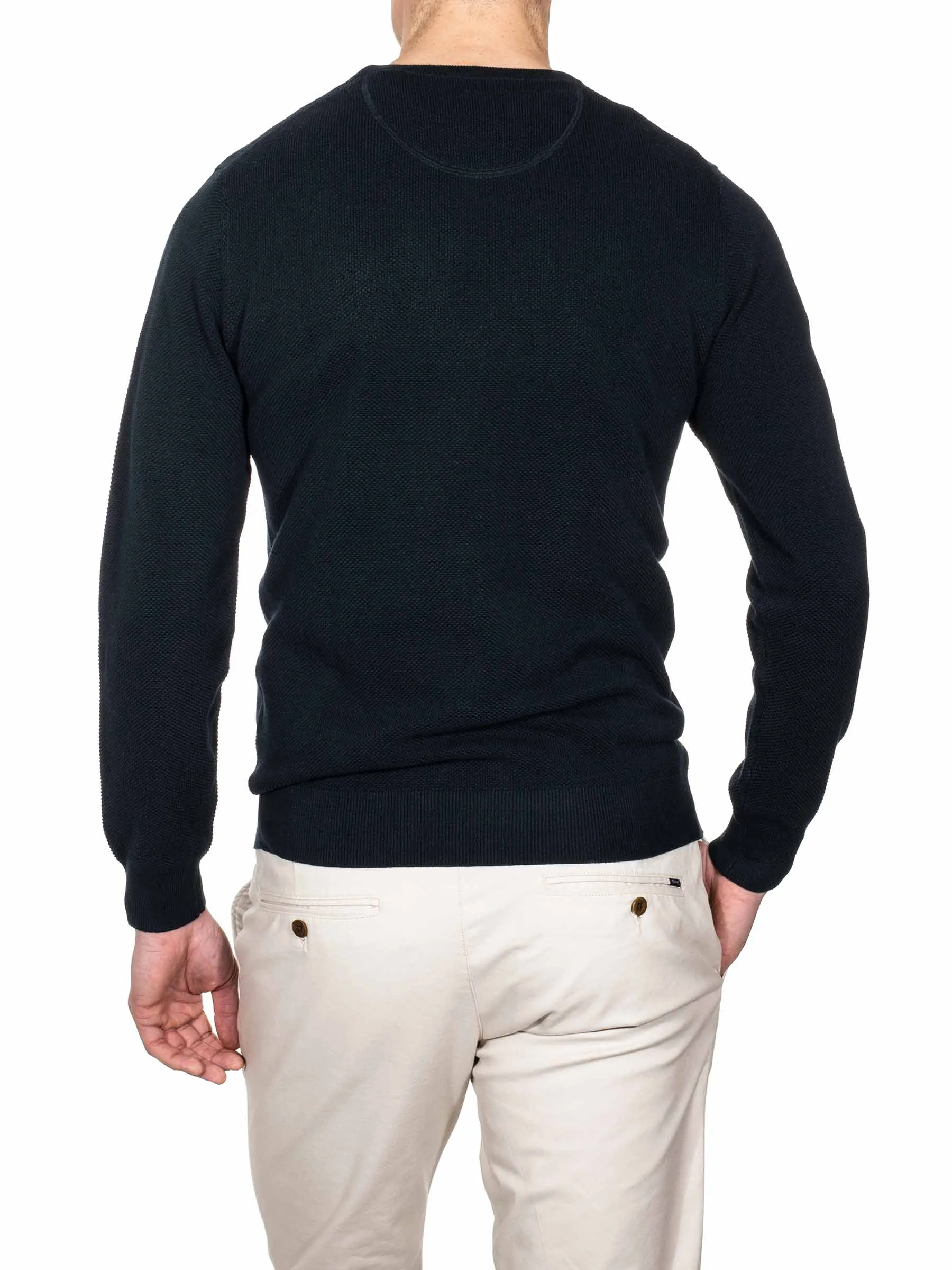 Cotton Piqué Crew Neck Jumper Evening Blue