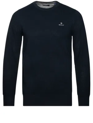 Cotton Piqué Crew Neck Jumper Evening Blue