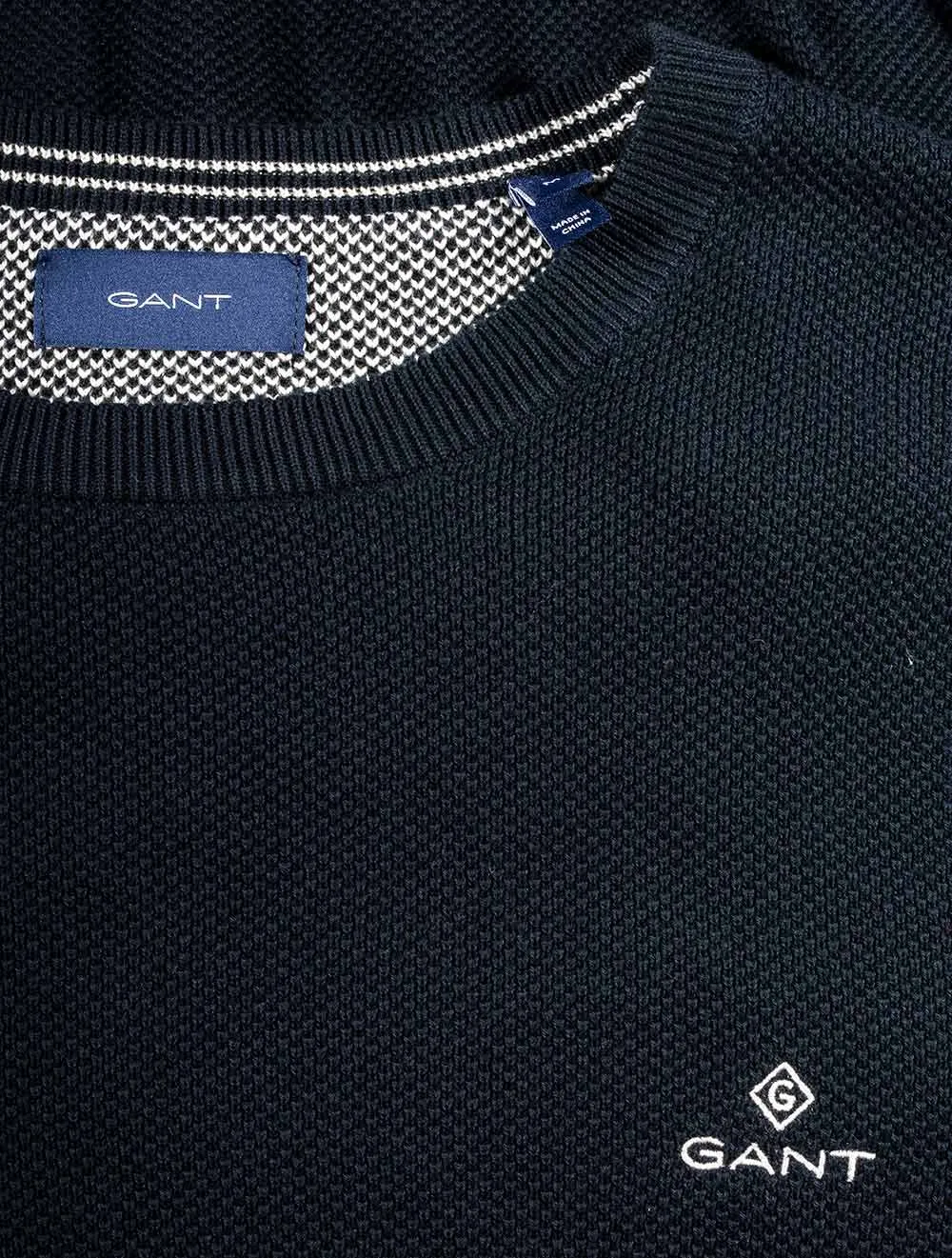 Cotton Piqué Crew Neck Jumper Evening Blue