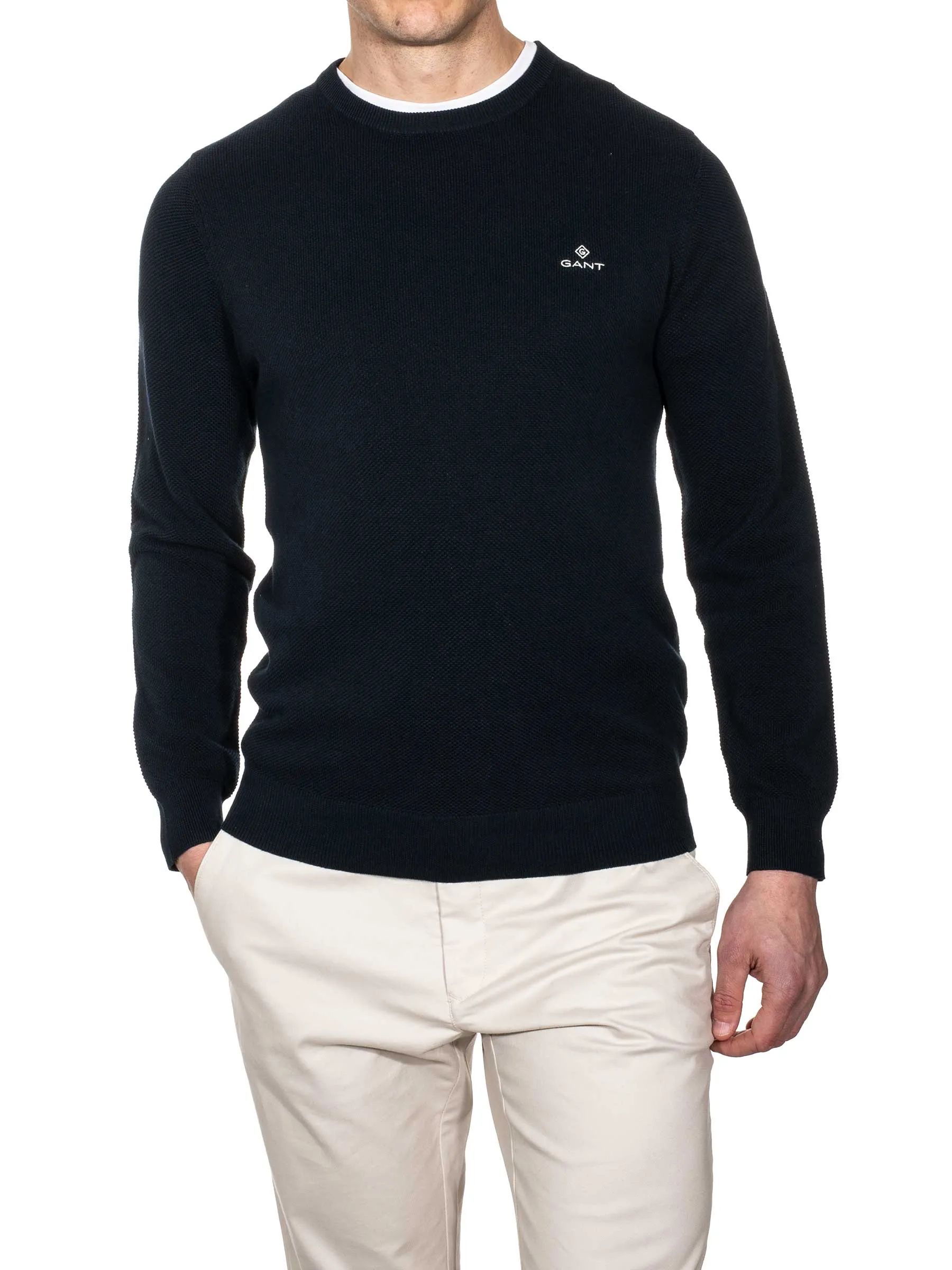 Cotton Piqué Crew Neck Jumper Evening Blue