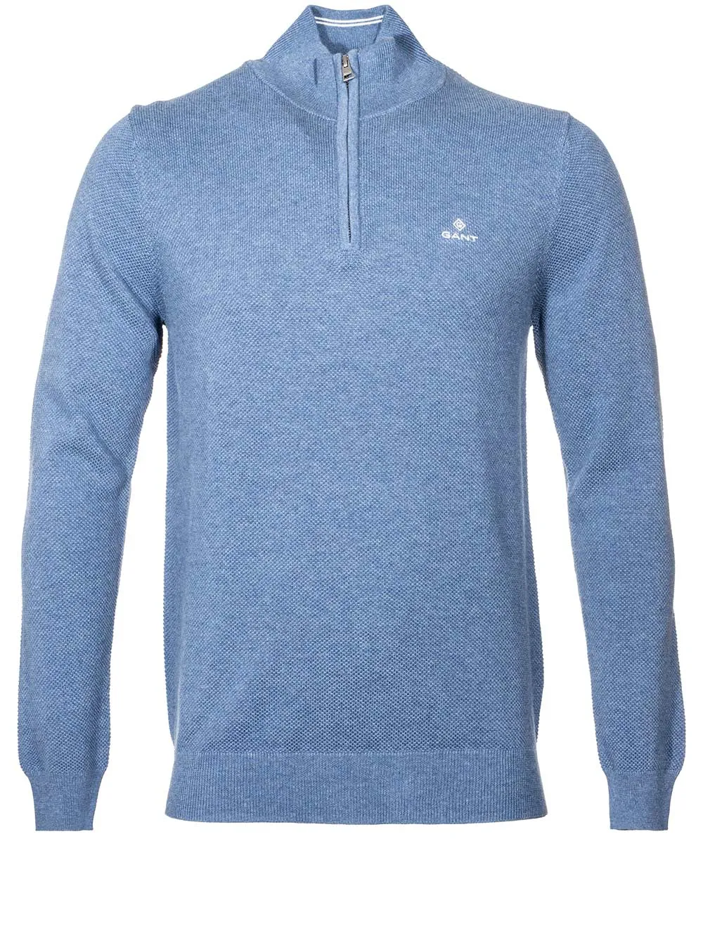 Cotton Pique Half Zip Denim Blue Mel