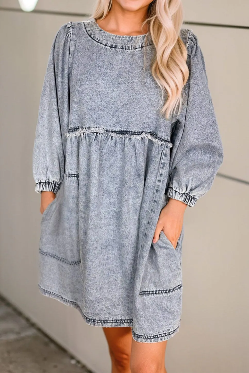 Denim Light Wash Pocketed Dress