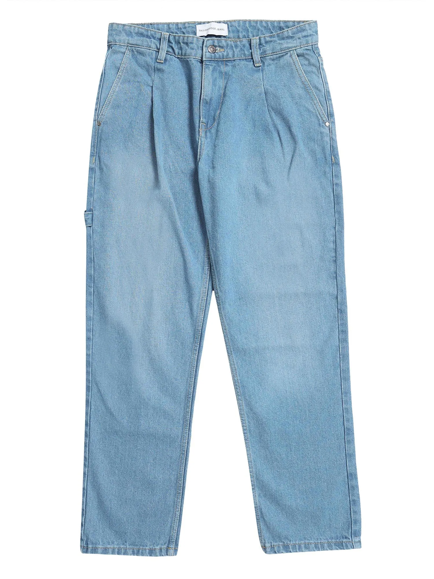 Duca Relaxed Mid Blue Pleated Denim