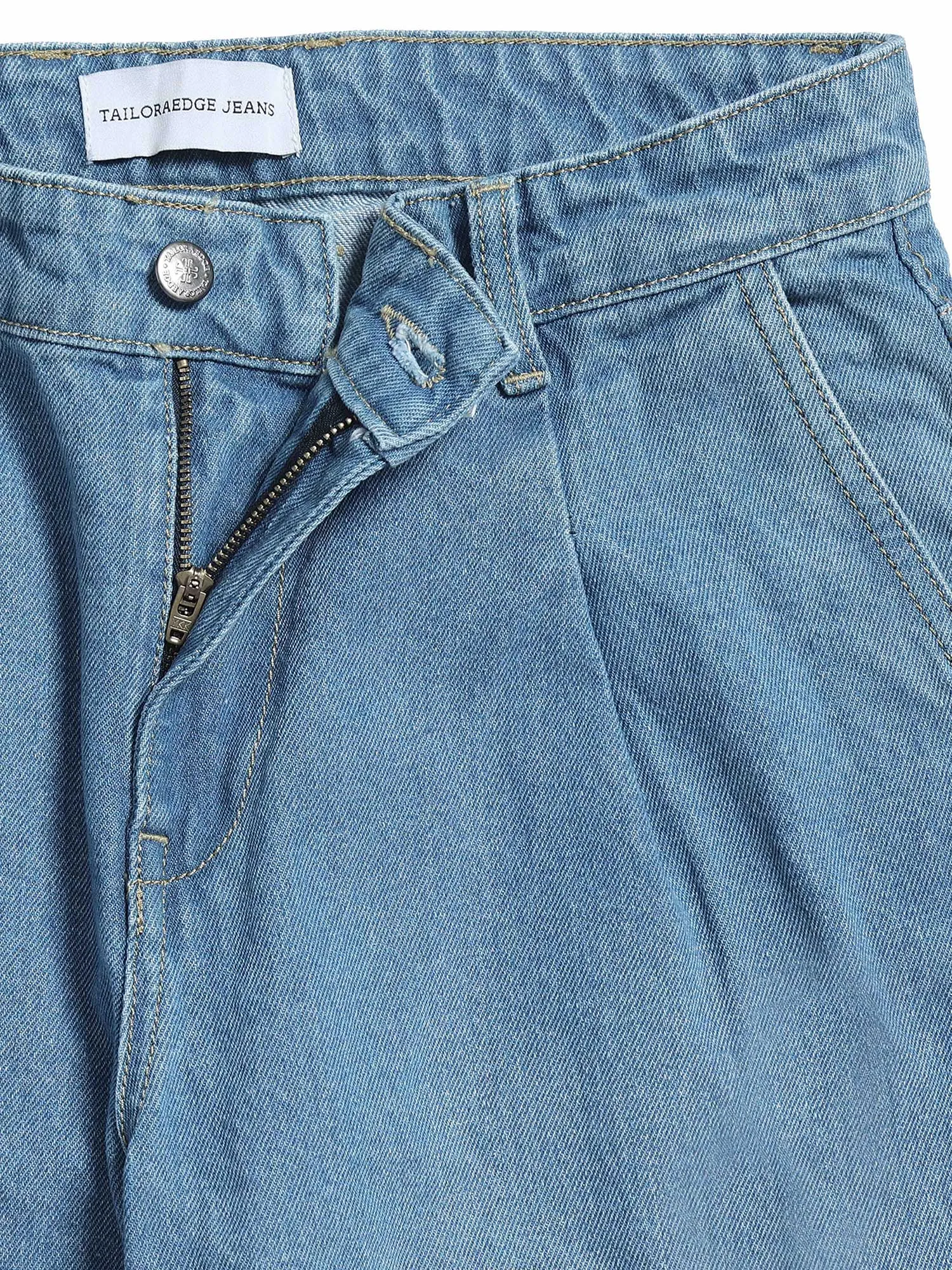 Duca Relaxed Mid Blue Pleated Denim