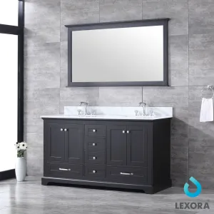 Dukes 60" Double Vanity Espresso, White Carrera Marble Top, White Square Sinks and 58" Mirror
