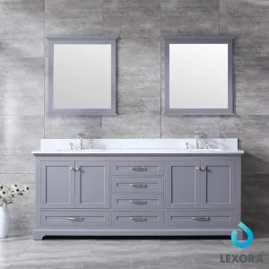 Dukes 80" Double Vanity Dark Grey, White Carrera Marble Top, White Square Sinks and 30" Mirrors