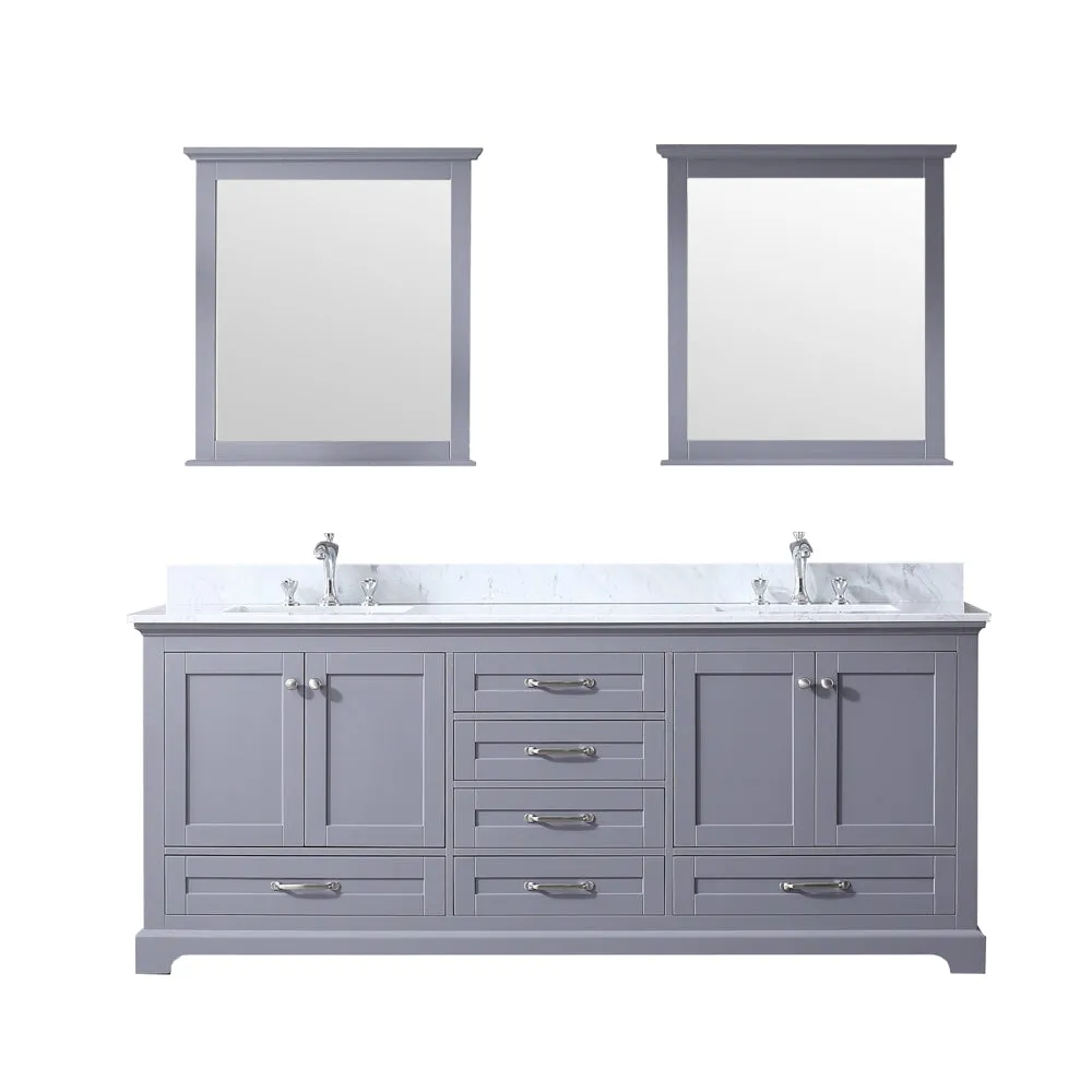 Dukes 80" Double Vanity Dark Grey, White Carrera Marble Top, White Square Sinks and 30" Mirrors
