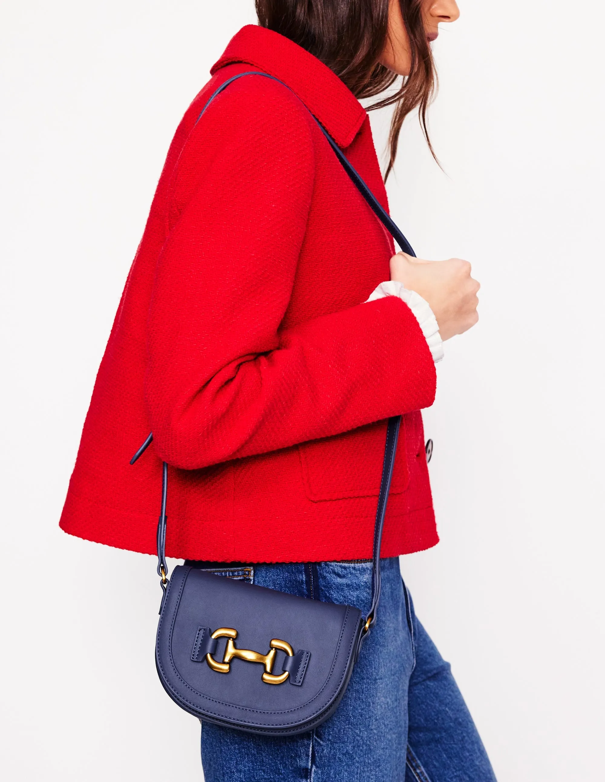Iris Leather Mini Satchel-Navy