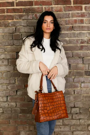 Jen & Co Olivia Crocodile Texture Hobo Bag In Chocolate Brown