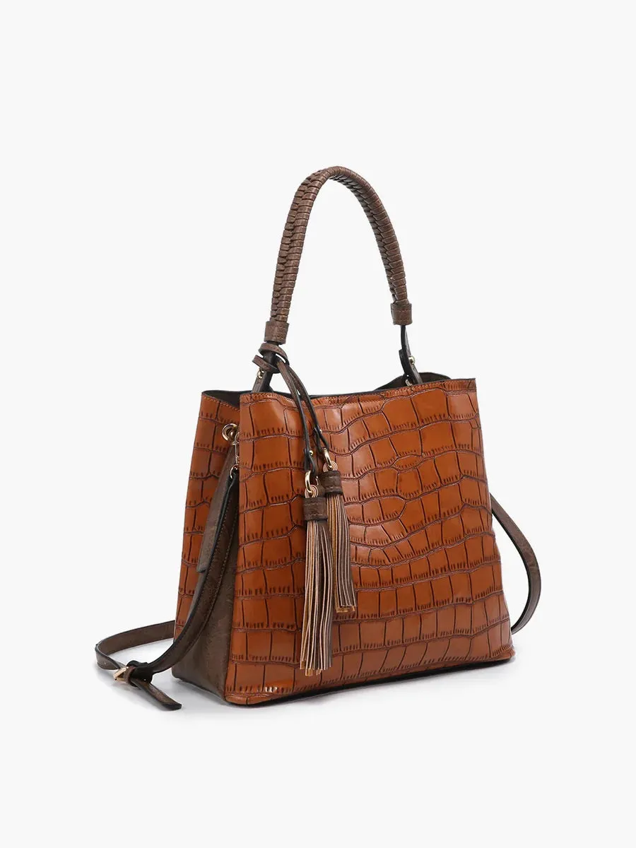 Jen & Co Olivia Crocodile Texture Hobo Bag In Chocolate Brown