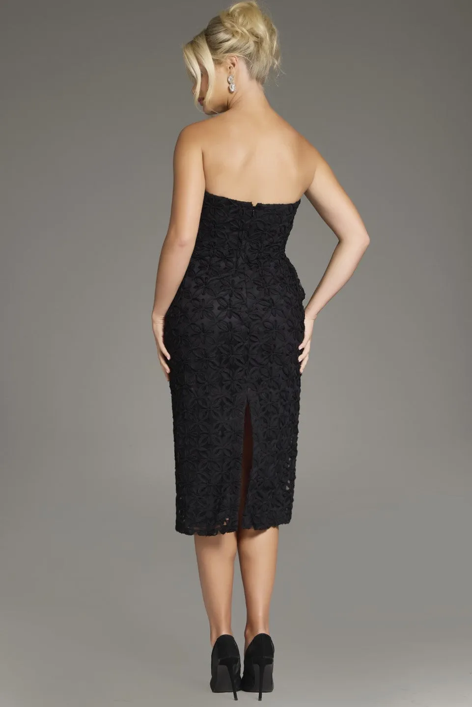 Jovani - 39076 - One-Shoulder Midi Dress with Floral Textured Overlay
