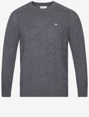 Lambswool Cable Crew Neck Antracite Melange