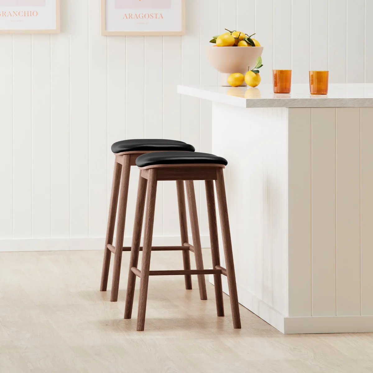 Lando Leather Backless Bar Stool (Walnut)
