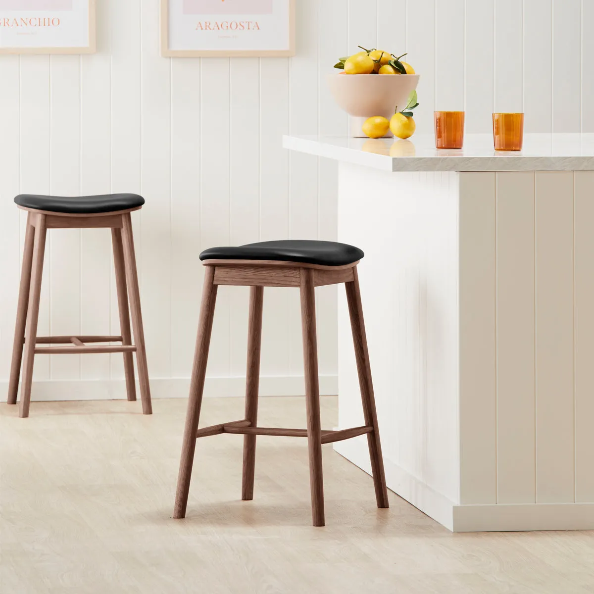 Lando Leather Backless Bar Stool (Walnut)