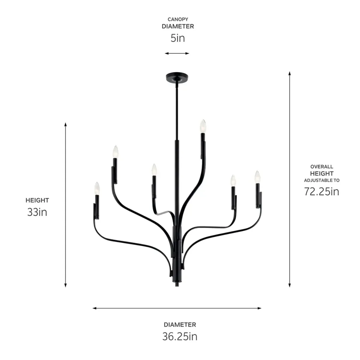 Livadia 36" 6-Light Chandelier, Black Finish