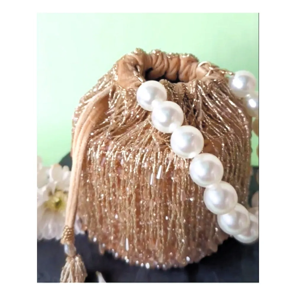 Nayaab by Sonia Pristine Frost Bucket Gold Potli for Women