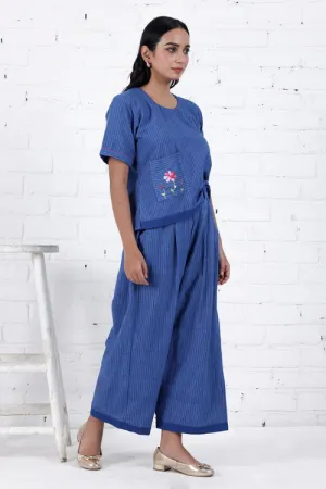 Neera Blue Hand Embroidered & Handwoven Co-Ord