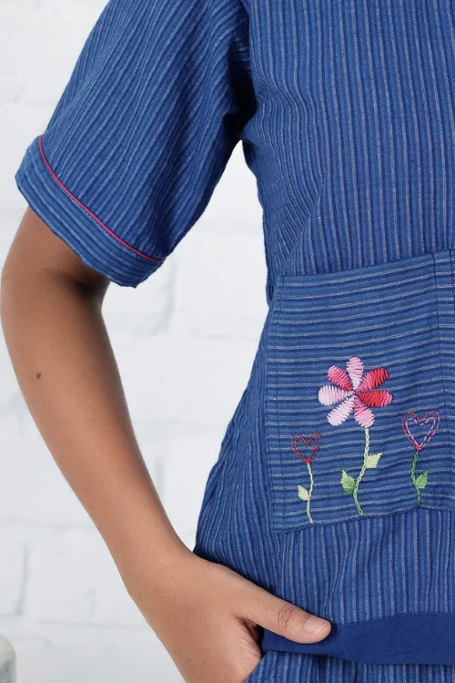 Neera Blue Hand Embroidered & Handwoven Co-Ord
