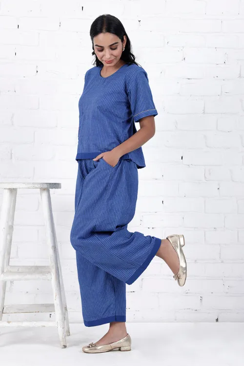 Neera Blue Hand Embroidered & Handwoven Co-Ord