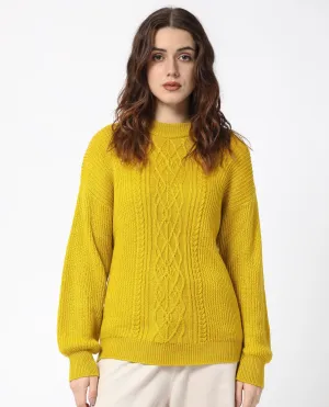 Rareism Women Schitt Mustard Acrylic Fabric Full Sleeves High Neck Relaxed Fit Plain Sweater