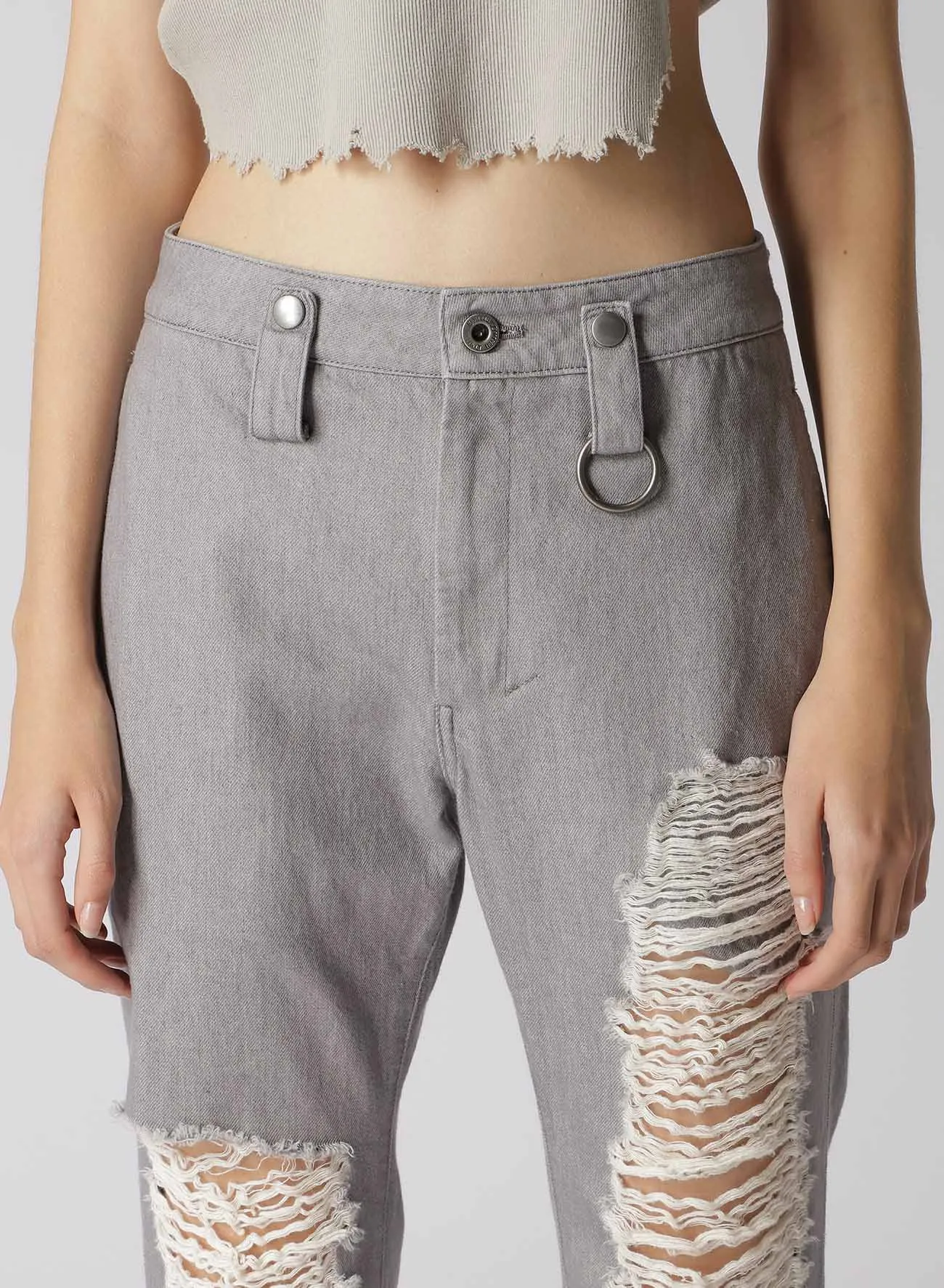 RIPPED DENIM SLIM SLIT PANTS