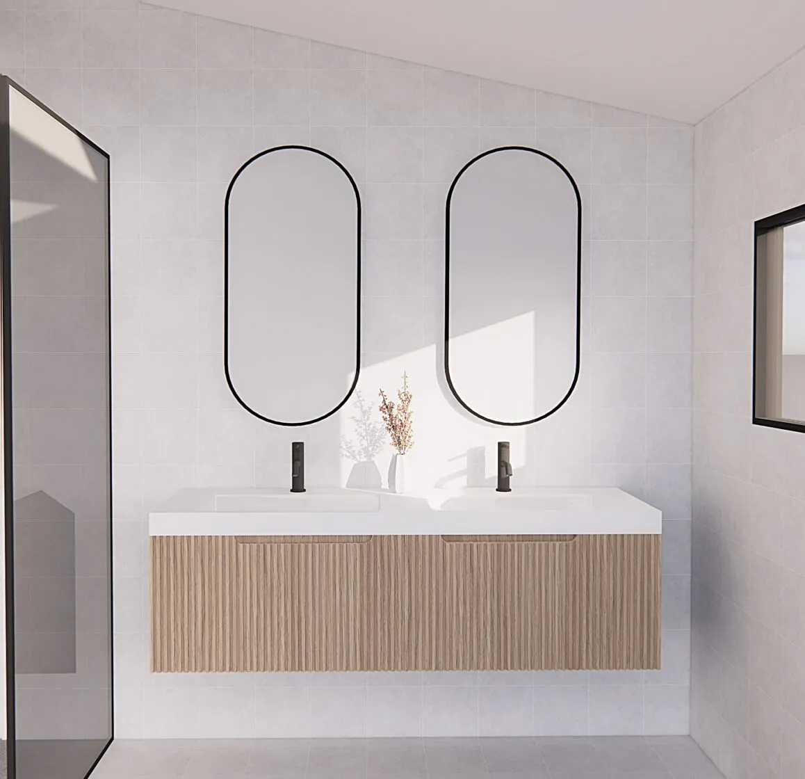 Riva Vienna 1500mm American Oak Double Bowl Wall Hung Vanity (Volvo Polymarble Top)