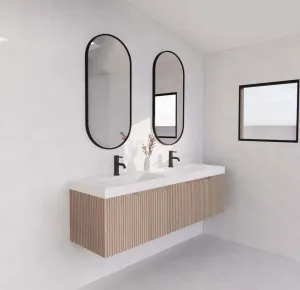 Riva Vienna 1500mm American Oak Double Bowl Wall Hung Vanity (Volvo Polymarble Top)
