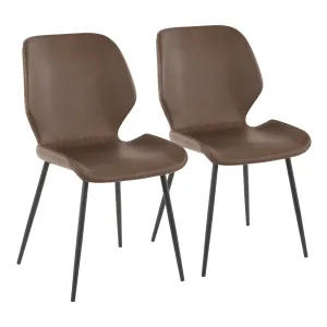 Serena Industrial Chair in Black Metal with Brown Faux Leather by LumiSource - Set of 2