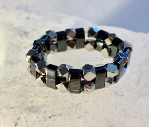 Spiky Handmade Black and Silver Hematite Expandable Ring Size 6-7