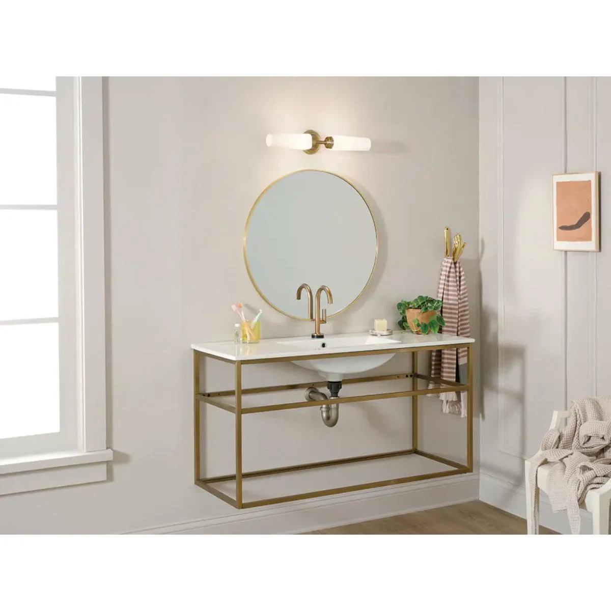 Truby 20 In 2-Lights Bathroom Vanity Light With Satin Etched Cased Opal Glass, Bronze Finish