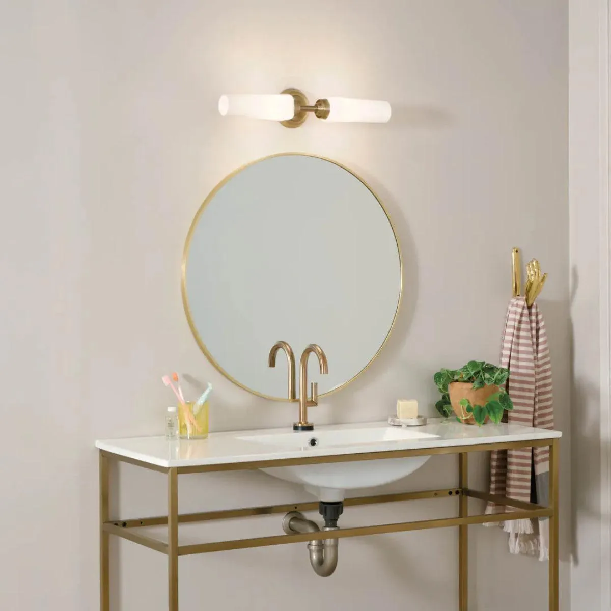 Truby 20 In 2-Lights Bathroom Vanity Light With Satin Etched Cased Opal Glass, Bronze Finish