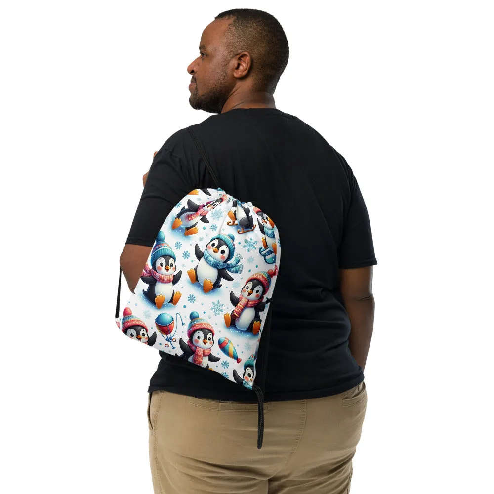 Whimsical Winter Wear Drawstring Bag